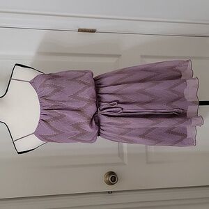 a'gaci Lilac and Taupe Size M Chevron Pattern Halter Dress, Adjustable Straps